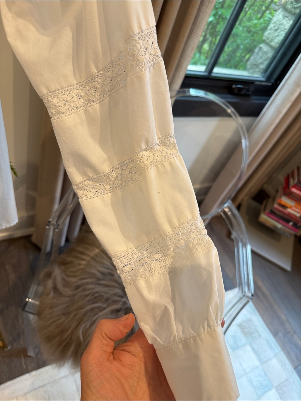 White Ruffled Front Button Blouse - Picture 3 of 5